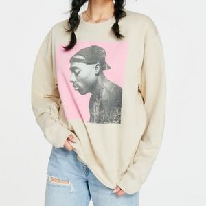 Tupac 2PAC Women's Oversized Sweatshirt XS Cream Pink Gray, New w/ Defect